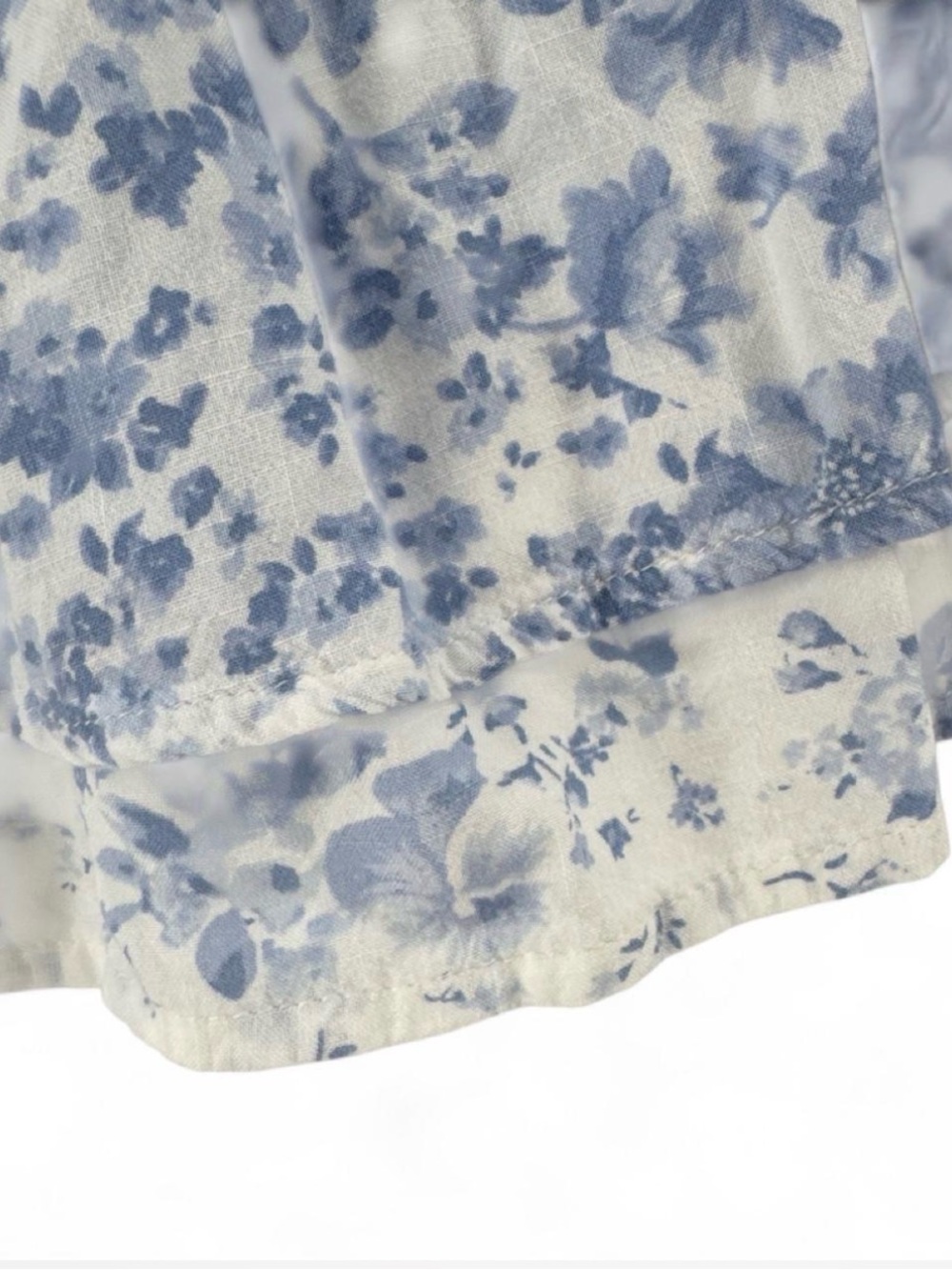 Smocked Floral Tiered Mini Skirt in Blue and White - Picture 3 of 5